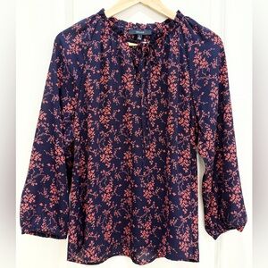 Dark Blue and Coral Patterned Blouse
